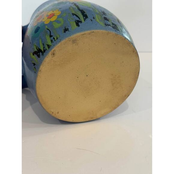 Vintage Handmade Pottery Pitcher Vase with Tray Painted Flowers - Picture 10 of 10